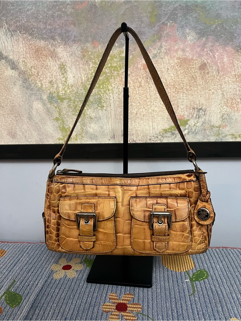 Dooney & Bourke RARE Croc-Embossed Shoulder Bag in Tan